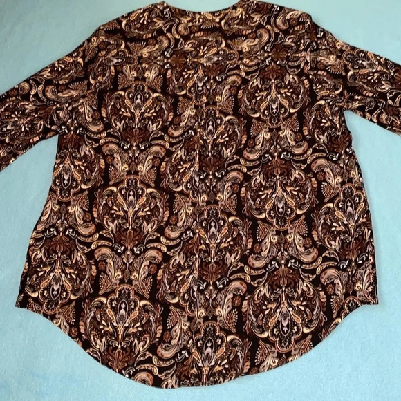 DANA BUCHMAN Paisley print hi low button cuff sleeves v-neck blouse NEW size L - Picture 2 of 11